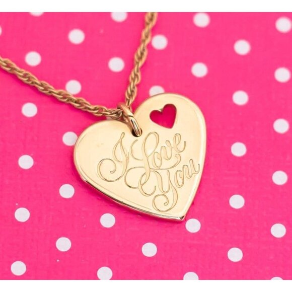 Vintage "I Love You' Gold Tone Heart Necklace by Avon 20 inch - P15 - Picture 1 of 4